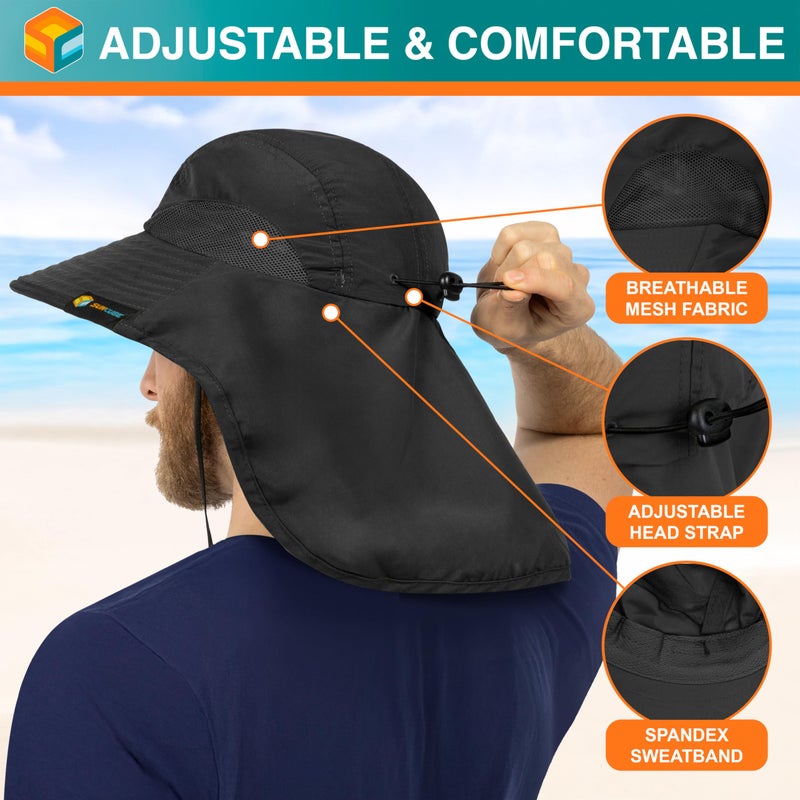 Suncube SUN CUBE Wide Brim Sun Hat with Neck Flap, Fishing Hiking for Men Women Safari, Neck Cover for Outdoor Sun Protection UPF50+ | Black - Image 3